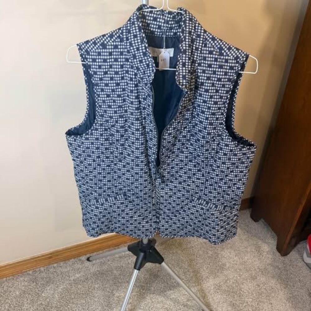 Talbots Quilted Gingham and Polka Dot Vest Size XL